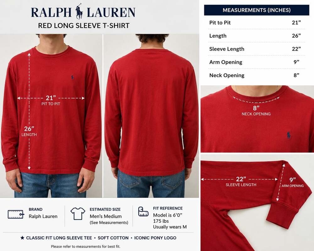 Ralph Lauren Classic Fit Soft Red Long Sleeve T-Shirt